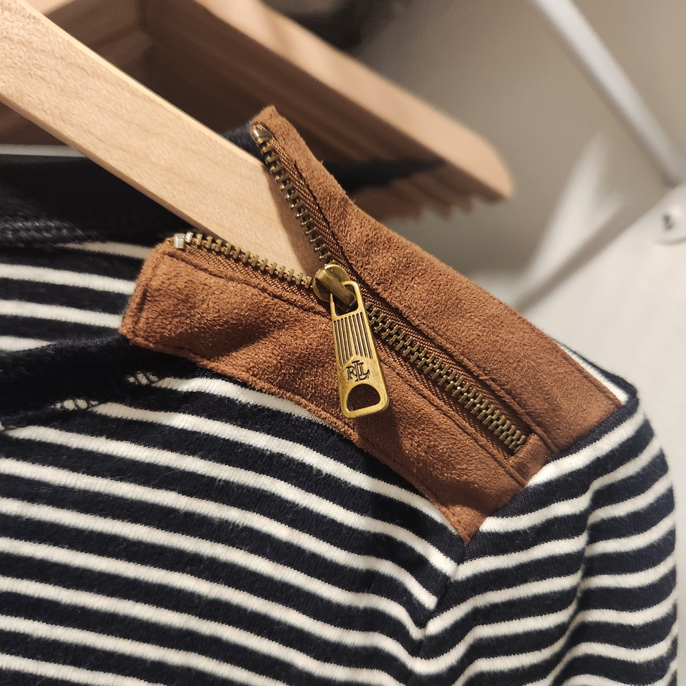Ralph Lauren Striped Top with Brown Suede Accent
